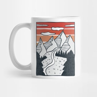 Golden Serenity: Hand-Drawn Valley Sunset Mug